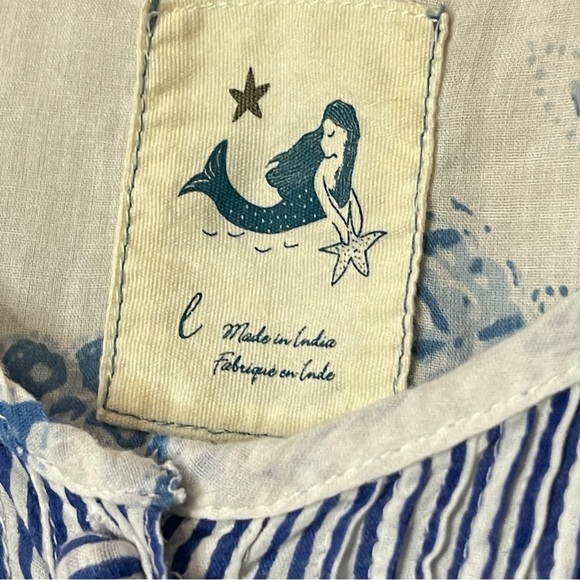 Anthropologie MERMAID Floral Sea Holly Cotton Tunic Top, Large - Picture 10 of 12